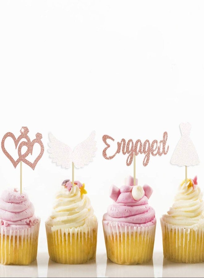 Festiko 20 Pieces Glitter Engaged Cupcake Topper Kit for Party Decorations, Cupcake Toppers with Engaged, Double Heart, Dress, Wings for Wedding Bridal Shower Bachelorette Cake Decoration - Image 1